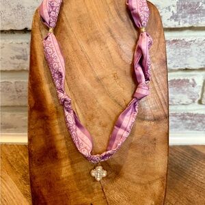 Elegant Purple Bandana Necklace with Silver Cross Pendant